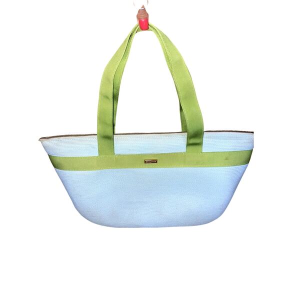 ERIC JAVITS Tote Bag Powder Blue Lime Green SPRING SUMMER PASTEL BOW - Picture 2 of 9